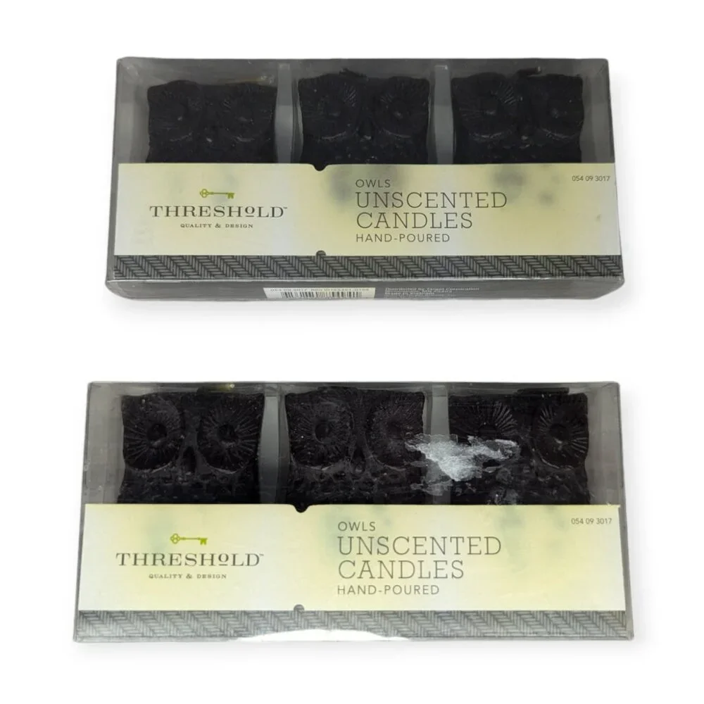 Threshold Owls Unscented Black or Dark Brown Candles 3 Count Each-2 Sets NIB